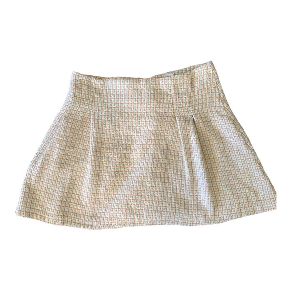 SHEIN Plaid Print Tweed Zip Up Pleated Skirt